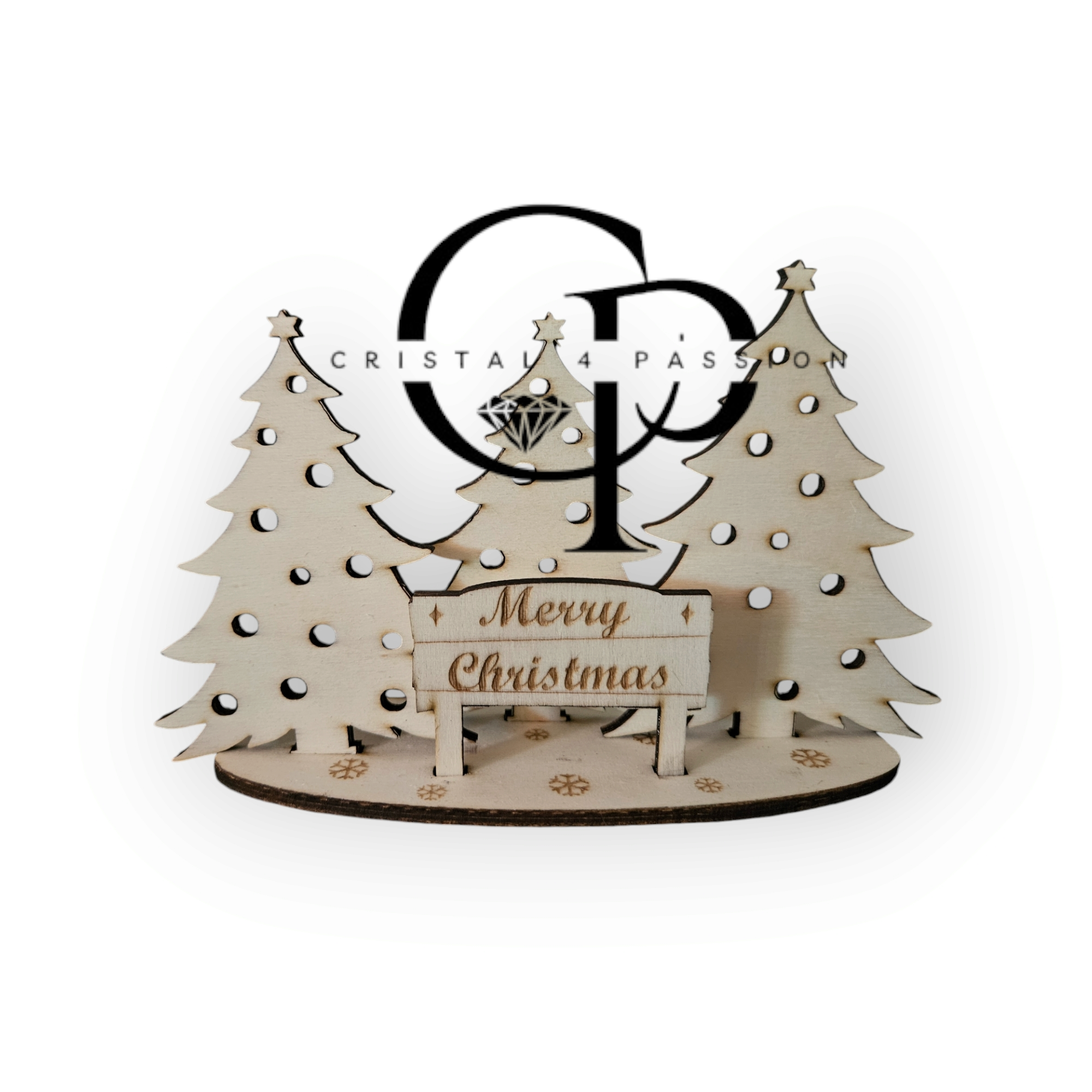 decoratiune de craciun peisaj iarna lemn handmade