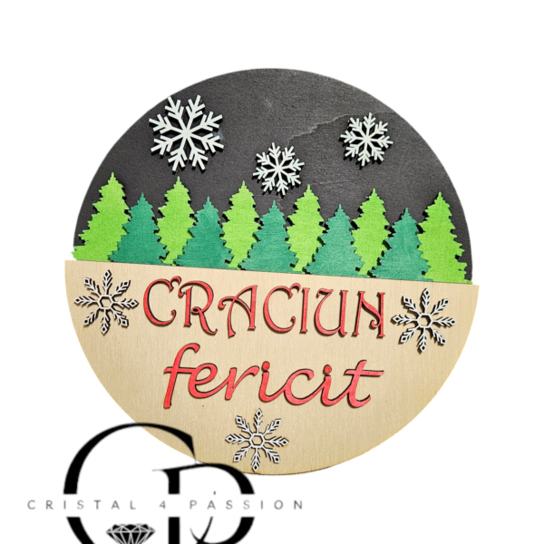 decoratiune de craciun lemn peisaj iarna ornament